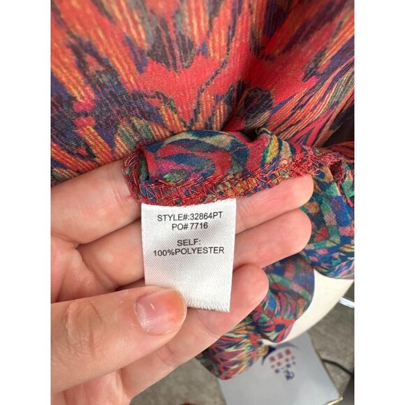 Skies Are Blue Womens V-Neck Blouse Medium Petite Multicolor Sheer 3/4 Sleeve Po - Picture 5 of 5